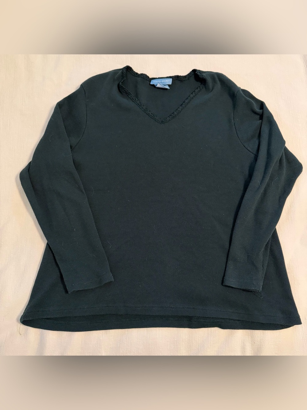 Dark Green V‑Neck Long Sleeve Shirt